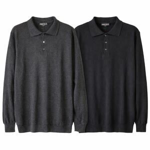 Roevelle Italian Wool Blend Long Sleeve Polo Shirt Men 1XLT 2pc Lot Gray & Black